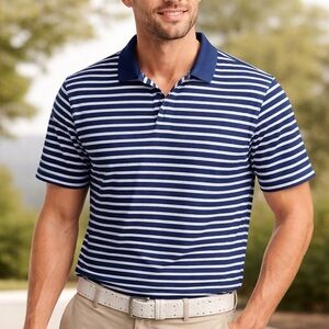 Nike Navy and White Striped Polo Shirt